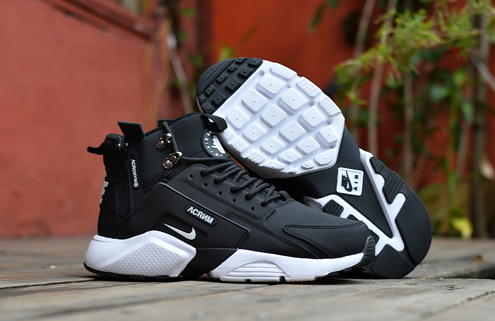 Nike Air Huarache X Acronym City MID Leather Black White Shoes - Click Image to Close